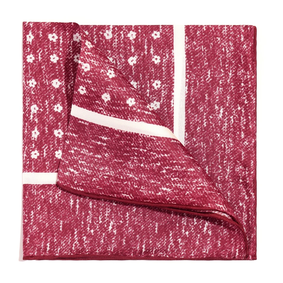 100%Silk Men's Pocket Square Red Daisy Broken Flower Handkerchief 11.8in 30cm - Image 1 of 4