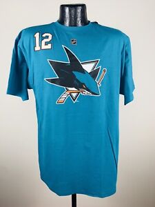 Men's Reebok San Jose Sharks #12 Patrick Marleau Teal Name & Number Tee Shirt XL