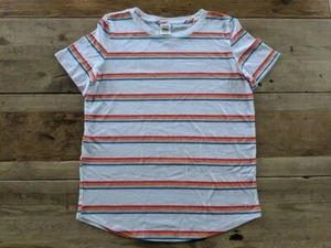 PINK Victoria’s Secret Rainbow Stripe Logo LARGE Perfect Crew Short Sleeve Tee!! - Picture 1 of 2