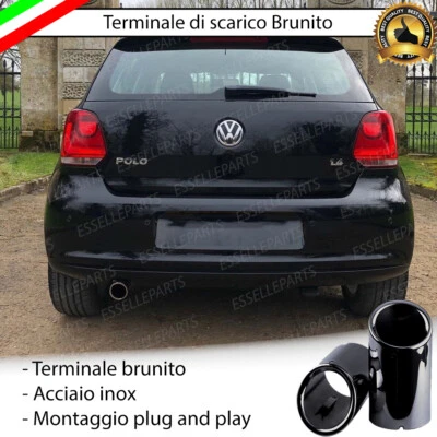 TERMINALE DI SCARICO SINGOLO PER MARMITTA TONDO NERO BRUNITO INOX VW POLO 6C 6R - Immagine 1 di 4