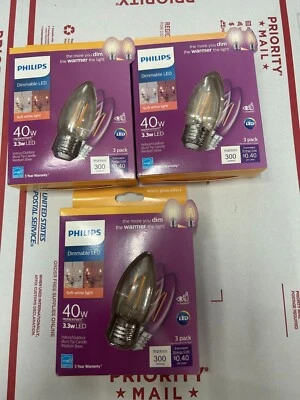 Lote paquete de 9 bombillas Philips 3,3 W = 40 W blanco suave regulable luz LED punta de vela roma Foto 1 de 3