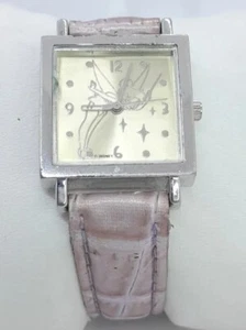 Disney Tinker Bell Watch Beige Faux Leather Band Silver Square 25 Case Easy Read - Picture 1 of 13