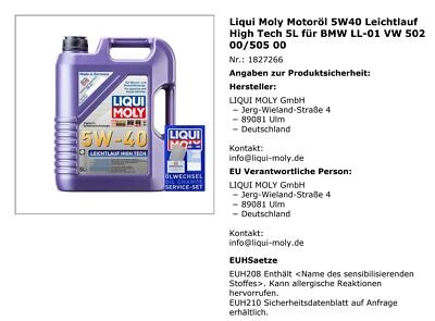 Liqui Moly aceite motor 5W40 Marcha Suave High Tech 5L para BMW LL-01 VW - Imagen 1 de 2