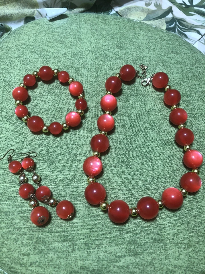 Collana Corniola naturale Completo Di Bracciale Orecchini girocollo pietra dura - Immagine 1 di 1