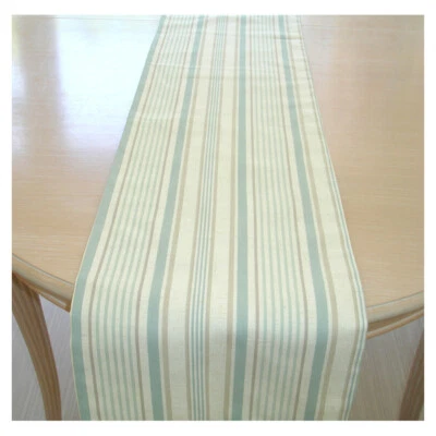 Table Runner 48" Duck Egg Blue Beige Cream Stripes 120cm Neutral Striped - Image 1 of 3