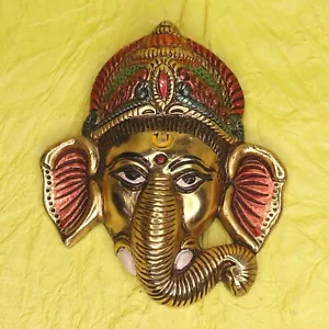 Lord Ganesha Ganpati Wall Hanging Mask White Metal Figure Sculpture Statue Gift - Picture 1 of 8