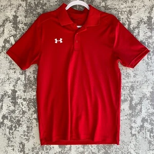 Under Armour Polo Shirt Small Loose Heat Gear Short Sleeve Golf Hike Red Mens - Picture 1 of 7