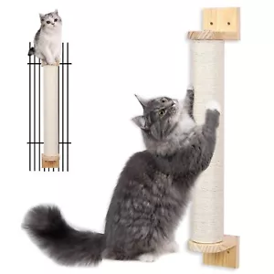 Wall Mounted Cat Scratching Post 21 Wooden Sisal Cat ScratcherHemp Rope Scratche - Picture 1 of 7