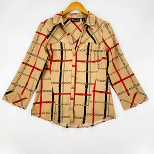 7th AVENUE New York & Company Top Woman's Medium Brown Chains & Belts Print - Picture 1 of 11