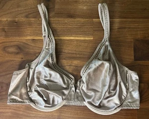 VTG WARNERS BRIGHT SHINE Gold SATIN BRA FRONT CLOSE SECOND SKIN 36C Unlined - Picture 1 of 6