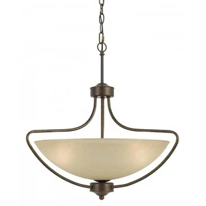 Cal Lighting Romano Rust 3-Light Pendant, Bone Glass Round Shade, Hardwired - Picture 1 of 5