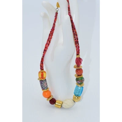 Bohemian Boho Hand Crafted Venetian Trade Bead Statement Necklace Lock Clasp - Image 1 of 4