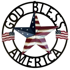 God Bless America Metal Star Hanging Welcome Home Signs Wall Decor 4th of Jul... - Picture 1 of 7