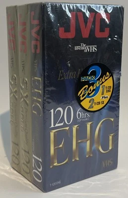 JVC VHS Video Tapes T-120 EHG T-120 SX Factory Sealed Blank 3 Pack NEW - Image 1 of 4