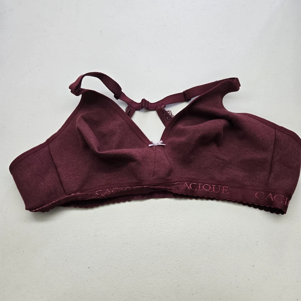 Cacique Women Bra 44C Burgundy Full Coverage Wireless Lace Bow Unlined - Image 1 of 4