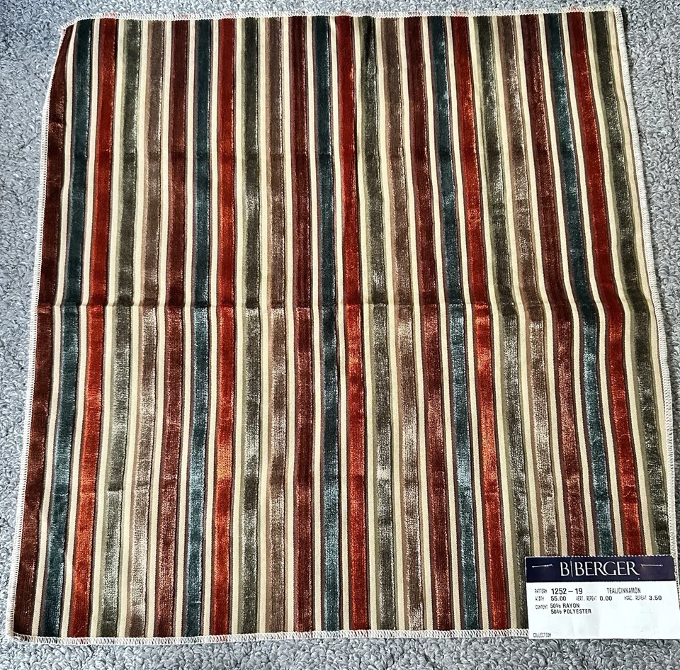B Berger Fabric Sample Remnant 17x17.5” APPROX Stripes Teal Cinnamon Crafts - Image 1 of 4