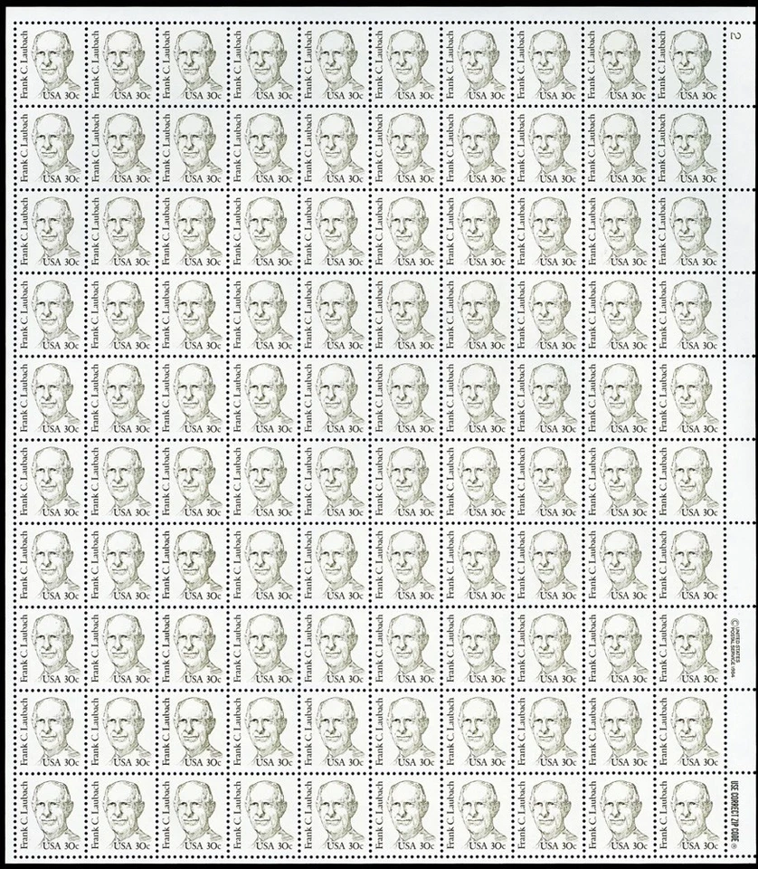 1864a Frank C. Laubach Complete Sheet of 30¢ Stamps CV $325.00 - Stuart Katz - Image 1 of 1