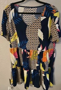 Abito Taglia XL Vestito Donna Oversize Motivo Geometrico/Foglia, Mumu Colorato - Foto 1 di 5