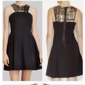 Shoshanna Hayden Sleeveless Black Gold Sequin Yoke Cocktail Dress Party Sz 0 - Picture 1 of 13