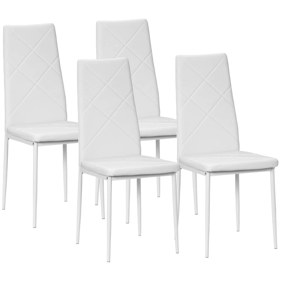 HOMCOM 4-Pieces Dining Chairs, Faux Leather Kitchen Chairs, White - Image 1 of 4