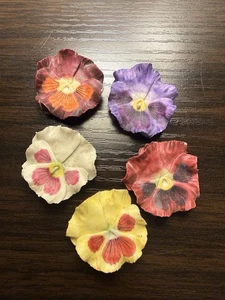 Juego de 5 cubiertas de botones vintage de flores de pensamiento de cerámica pintadas a mano retro artísticas - Imagen 1 de 4