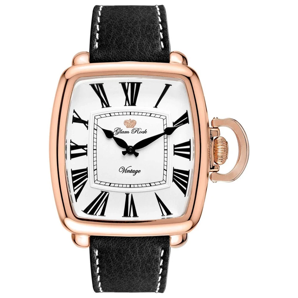 Reloj Glam Rock Hombre Vintage Hecho en Suiza Cuero Negro Cuarzo 40mm GR28030F Foto 1 de 1