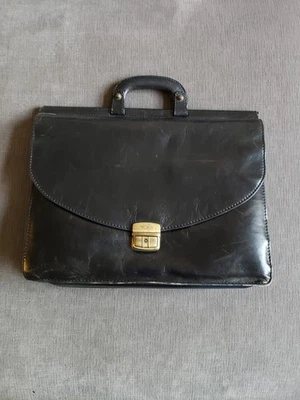 Vintage Tumi Black Leather Structured Briefcase - Made In Italy! GREAT DESIGN! - Image 1 of 4
