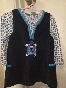 Cookie Monster 4T Corduroy Blue Dress, Long Sleeve, Two Pieces, Rare! 90s Vtg - Picture 1 of 4