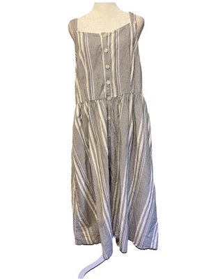 Ana Taylor Swift Inspired Engagement Smocked Dress Linen Cotton Striped XL - Image 1 of 4