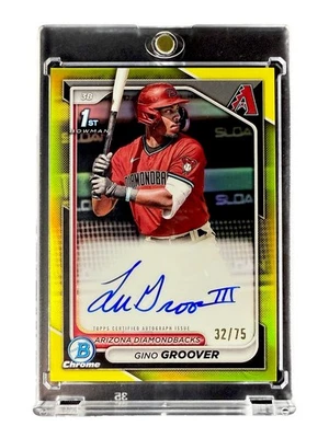 Gino Groover 2024 Bowman Chrome 1st Prospect Auto Yellow Refractor /75 D-Backs - Image 1 of 2