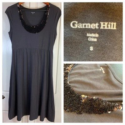 Garnet Hill Jolie Knit Sequins Scoop Neck Dress Womens Small Sophisticated Basic - Image 1 of 4