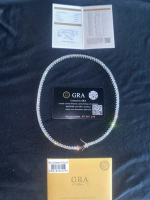 Flawless Rated GRA Certified Tennis Chain 4MM 18 Inch Pass Test S295/Moissanite - Image 1 of 4