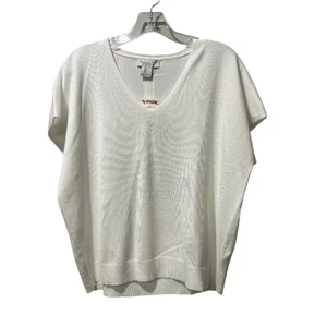 NEU Rachel Zoe Kurzarm Pullover Oberteil Shirt weiß Gr. Large V-Ausschnitt Knöpfe - Bild 1 von 5