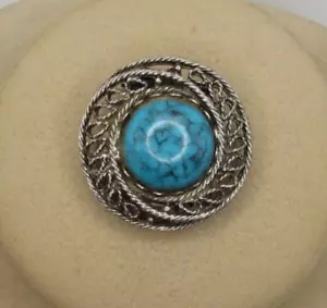 Vintage silver Tone turquoise Round Scarf Clip 1 3/8" - Picture 1 of 2