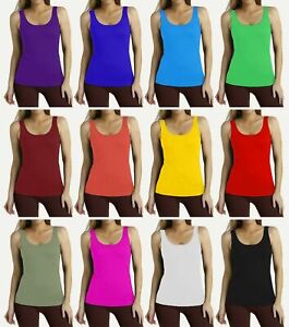 Women Ladies Sleeveless Scoop Neck Plain Bodycon Vest T-Shirt Top Size 8-26