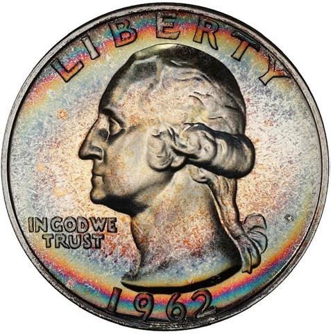 PR66+ 1962 25C Washington Silver Proof Quarter, PCGS Secure- Rainbow Toned Cover