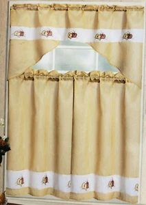 3pc. Embroidery Curtains Set: 2 Tiers(30"x36") & Swag(60"x36") APPLES,GOLDA, Mys - Picture 1 of 12