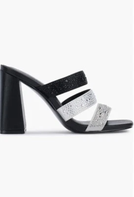 Karl Lagerfeld *Rickie* Negro/Blanco/Plateado Satén/Cristal Tacón Sin Cordones 8.5 NUEVO Foto 1 de 4