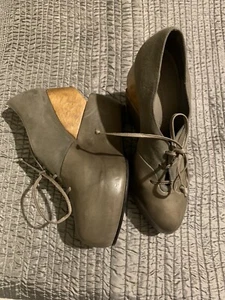 All Saints Bura Grey Leather Wood Platform Cut Out Wedge Heels. Size UK 5 - Picture 1 of 6