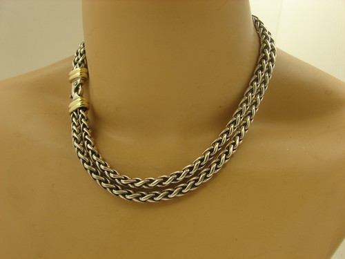 Authentic David Yurman Sterling Silver 14K G Double Wheat Chain 15" Necklace