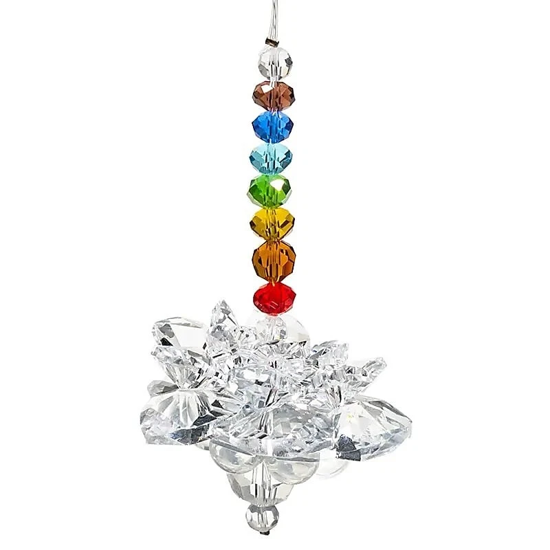 Feng Shui Kristalllotus mit Chakrakette Fensterhänger Suncatcher Anhänger - Bild 1 von 1