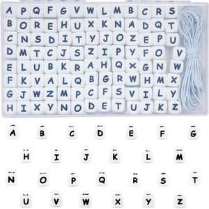 105Pcs Silicone Letter Beads, 12Mm A-Z Alphabet Beads White Square Letter Beads - Picture 1 of 7