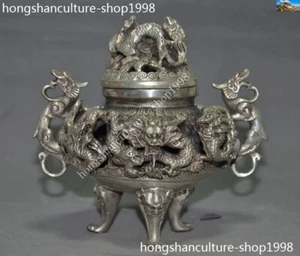 Marca Antigua Dinastía China Plata 9 Dragón Estatua Quemador Incienso Censario - Imagen 1 de 9