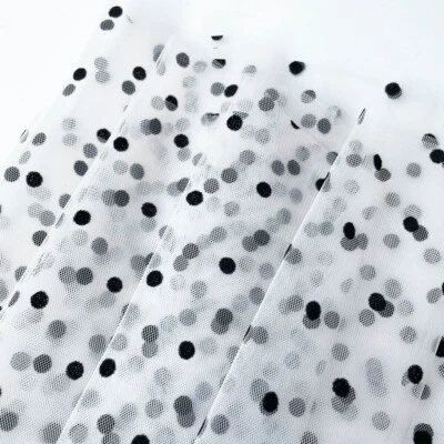 11 Colors Flocked Black Polka Dot Mesh Fabric For DIY Design Wedding Gown Dress - Image 1 of 4