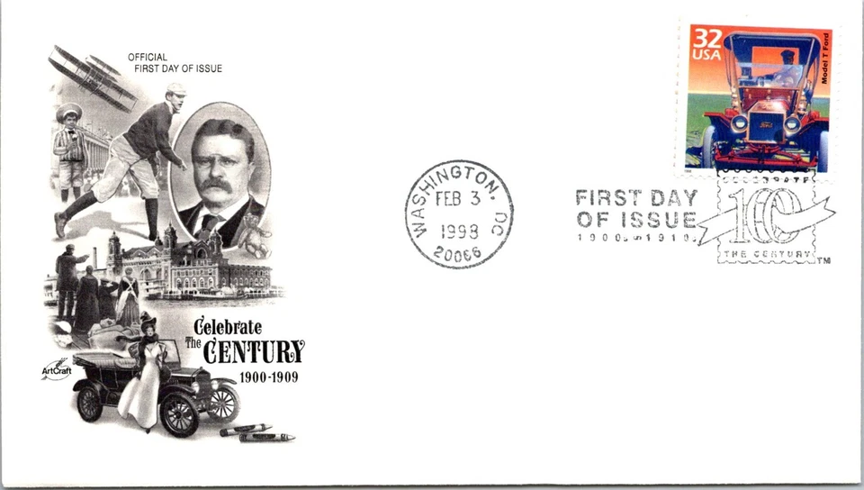FDC 1998 SC #3182 Artcraft Cachet, Model T Ford - Washington DC - Single - J6898 - Image 1 of 2