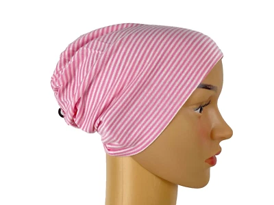 Kinder Mütze Beanie Übergang Mädchen Rosa Weiß Gestreift Stretch Sport Boom It