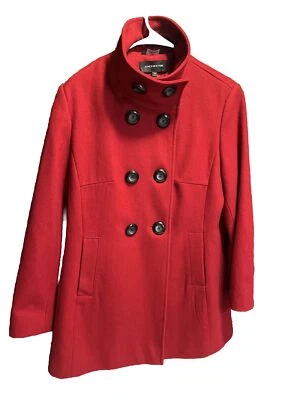 Jones New York Women’s Peacoat Wool Blend Red Size 12 Double Breast Winter Warm - Image 1 of 4