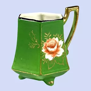 Vintage Keramik Fuß Rose Teetasse grün mit Goldrand 2,75" Made in Japan - Bild 1 von 3