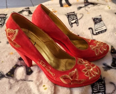 Genuine *ROBERTO CAVALLI* Red Suede Shoes Embroidered EU37/UK4 *JUST CAVALLI* Foto 1 de 4