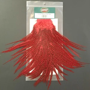 Red Grizzly Rooster Saddle Hackle Long Thin Dry Fly Tying Crafts Feathers - Picture 1 of 5
